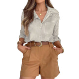 Purpdrank  Striped Blouse Woman Pocket Button Long Sleeve Shirt Office Lady Casual Elegant Tops Spring 2026 New Classic Chic Shirts