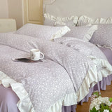 Purpdrank   Princess Style Lace Bed Skirt Four Piece Set Small Floral Print Soft Bedding Set Cotton Fabric Skin Friendly Nude Sleeping Sheet