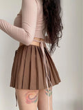 Purpdrank  Summer Y2K Style Cool Girl Asymmetrical Pleated Mini Skirts With Shorts Underwear Lining Front Bow Double Zipper Skirts