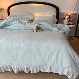 Purpdrank  Vintage French Carved Velvet Lace Ruffles Soft Warm Winter Bedding Set Duvet Cover Flat/Fitted Bed Sheet Pillowcases 4Pcs