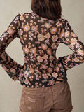 Purpdrank  Print Blouse Women Stand Collar Single Breasted Shirts Long Sleeve Vintage Fashion Top Spring Summer New Female Blouse