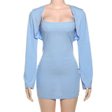 Purpdrank  Women Cardigan Dress Set Sexy Slim Halter Dress Solid Cardigan Coat Fashion Streetwear Sexy High Waist Women Dress Set