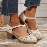 Purpdrank  Ankle Strap High Heels for Women 2025 Summer Hollow Out Breathable Woman Comfortable Baotou Chunky Heeled Mary Jane Shoes
