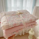 Purpdrank  Double Layer Yarn Bedding Set Print Floral Four Pieces Set Soft Comfortable Duvet Cover Bed Sheet With Pillowcases Home Textiles
