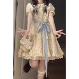 Purpdrank  Sweet Floral Doll Collar Princess Style Dress Women's Summer Bubble Sleeve Short Waist Cinched Fluffy Skirt Citywalk A-Line
