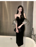 Purpdrank  Celebrity Mesh Spliced Tight Sexy Strapless Long Dress Women High-waisted Slim Wrap Hip Backless Dress Summer Luxury Banquet