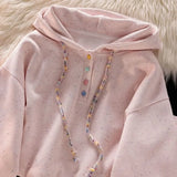 Purpdrank  Pink White Colorful Hooded Sweatshirt for Women Chic Loose Top High-End Fashionable Style