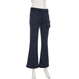 Purpdrank  American Retro Slight Strech Low Waist Pockets Slim Solid FLARE PANTS