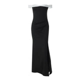 Purpdrank  Elegant Color Match Off Shoulder Long Dress for Women Sexy Sleeveless Slim Waist High Slit Evening Party Club Maxi Dress