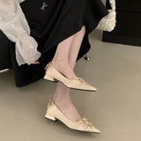 Purpdrank  Brand Pointed Toe Chunky Root Satin Heels Women Bowknot Shallow Design Elegant Party Shoes Fashion Luxury Designer Pumps Ladies