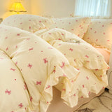 Purpdrank  Pink Tulip Duvet Cover Set Ins Korean Style with Flat Sheet Pillowcase No filler Washed Cotton Queen Full Twin Home Bed Linen