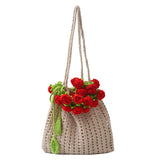 Purpdrank  Rose Crochet Handbag Spring Cute Knitted Shoulder Bag Romantic Designer Floral Hollowed Out Ladies Shoulder Bag Armpit Bag