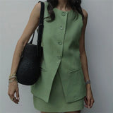 Purpdrank  Office Waistcoat y2k Clothes Women Solid Color Round Neck Single Breasted Sleeveless Suit Vest Elegant Tops Streetwear