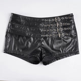 Purpdrank  Dark Pu Leather Shorts Gothic Multi-Strap Buckle Eyelet Detail Low-Waisted Shorts Punk Style Streetwear Party Bottoms Women