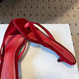 Purpdrank  Red Satin Kitten Heel Design Slippers Women Summer Sexy Clip Toe Brand Flip Flops Comfort Square Toe Outdoor Casual Beach Shoes