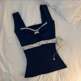 Purpdrank  Lace Bow Y2K Versatile Tank Top Summer New Women Fashionable Sweet Versatile Multiple Styles Comfortable Skin Friendly Camisole