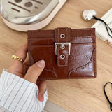 Purpdrank  Leather Card Holder Women Ultra-Thin Mini Buckle Coin Purse Portable Wallet Cute Bank Credit Id Bag Multi-Card Slot Wallets