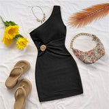 Purpdrank  Sexy Slim Fit Summer Hollow out Skirt Short Sleeveless Midi Dress Polyester Fabric Polyester Content 95% And above