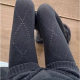 Purpdrank  Women Tights Grey Diamond Cut-out Leggings for Spring Cotton High Elastic Non-release Leggings Solid Color Slimming Pantyhose