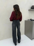 Purpdrank  Women High Waist Wide Leg Pants Hole Straight Pants Long Jeans Casual Trendy Trousers 2026 Spring Autumn New Denim Trousers