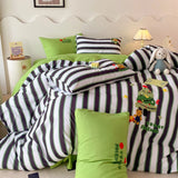 Purpdrank  Cartoon Embroidery Bedding Set Room Decor Breathable Single Double Comforter Four-Piece Set Pillowcases Bed Linens Home Textiles