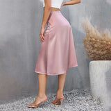 Purpdrank  High Waist Elegant Skirt Womens Midi Skirt Satin Silk Solid Dress Zipper Skirts For Summer Business Ladies Formal Skirt Womens