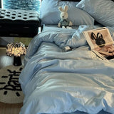 Purpdrank  INS Girls Blue Bedding Set - Cooling Ice Silk, Double-Sided (Duvet Cover + Pillowcases & Quilt Cover) Summer Comfort