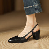 Purpdrank  New Summer Party Genuine Leather Sandals 6cm High Heel Women Shoes Retro Round Toe High Heels Shoes Slingback Office Daily