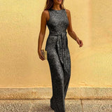 Purpdrank  Silver Dot Personality One-Piece Suit Women's Sleeveless round Neck Cross-Border Elegant British Style High Waist Long Pants