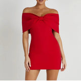 Purpdrank  Women Big Bow Strapless Mini Dress Sexy Slash Neck  Bodycon Dresses Chic Backless Party Club Dresses Robe Femme