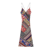 Purpdrank  French patchwork V-neck sleeveless summer new women's fashion slim fit printed camisole MIDI dress