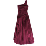 Purpdrank  Women's Elegant Burgundy Satin One Shoulder Bodycon Maxi Dress Ruched High Slit Formal Party Dress