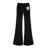 Purpdrank  Casual Sequined Star Pattern Flare Pants Y2K Basic Basic Low-Waisted Pants Women Autumn Spring Fashion Streetwear Ladies