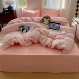Purpdrank  Striped Bedding Set INS Nordic Girls Soft 100% Cotton Bed Sheet Queen King Size Duvet Set Comforter Set Pillowcase Bed Linens