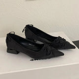Purpdrank  Brand Pointed Toe Chunky Root Satin Heels Women Bowknot Shallow Design Elegant Party Shoes Fashion Luxury Designer Pumps Ladies