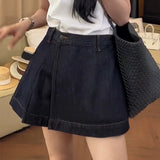 Purpdrank  Fashion Irregular Pleated Denim Skirts for Women Summer 2025 New High Waist Slim A-line Skirt Pants Female Mini Shorts Skirt