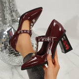 Purpdrank  Punk Elegant Pointed Toe High Heels Pumps Women 2025 New Trendy Thick Rose Heeled Dress Shoes Woman Y2K T-Strap Mary Jane Shoes