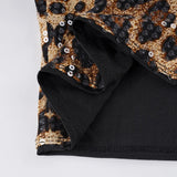 Purpdrank  Sequins Leopard 2 Piece Set for Women Fashion Furry Strapless Sleeveless Crop Tube Top and Mini Pencil Skirt Matching Suit