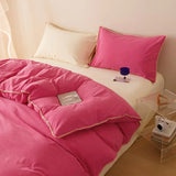 Purpdrank  Striped Contrasting Color Student Dormitory Bed Solid Color Four Piece Set