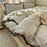Purpdrank  French Lace Bedding Sets 2025 New Ruffle Lace Bow Quilt Cover Romantic Bedclothes Decor Woman Girls Bedroom Duvet Cover 4pcs
