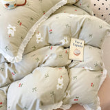 Purpdrank  Princess Style Bedding Sets Ruffle Lace Quilt Cover Romantic Print Bedclothes Bedroom Decor Woman Girl Duvet Cover Home Textiles