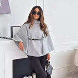 Purpdrank  Luxury Wool Coat Bat Sleeve Jacket Women's Autumn Winter Tweed Jacket Cape Warm Loose Outerwear Design Belt Button Free Shipping