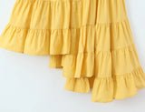 Purpdrank  Fashion Yellow Spliced Irregular Ruffles Hem Sleeveless Dress Women O neck Side Waist Midi Long Dresses Femme Vestidos Robe