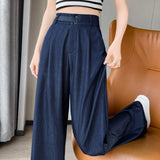 Purpdrank  Vintage Thin Denim Loose Women's Wide Leg Pant 2025 New High Waist Button Straight Casual Full Length Trousers Female