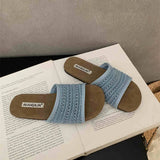 Purpdrank  Retro Style Summer Weave Women Flats Slippers Ladies Casual Open Toe Beach Vacation Slides