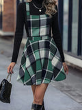 Purpdrank  Women's Dresses Autumn Fashion Dating Youthful Plaid Spaghetti Strap Sleeveless Square Neck Knee Length Casual A-Line Skirts