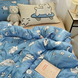 Purpdrank  Bowknot Bedding Set Ins Girl Plaid Washed Dormitory Bed Sheet Quilt Cover Student Dormitory Three-piece Set