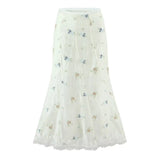 Purpdrank  French Chic Embroidery Maxi Skirt Beige Casual Summer Women Long Skirts Sheer Hollow Out Ruffles Ladies Skirt Falda