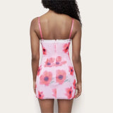 Purpdrank  Sexy Spliced Lace Slash neck Tie-dye Flower Mesh Sling Dress Women Skinny Slim Waist Package Hips Backless Robe Vestidos