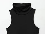 Purpdrank  European style new women's fashion all-match temperament splicing with belt stand collar sleeveless midi dress